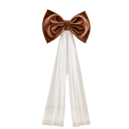 Laço de Veludo com Cauda Longa em Tule/Organza, Ornamento para Árvore de Natal e Shopping