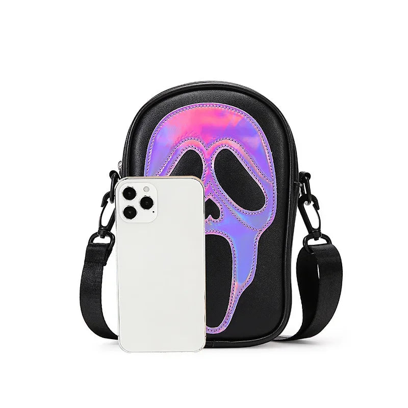 Bolsa transversal com rosto de fantasma refletivo de Halloween para mulheres e homens