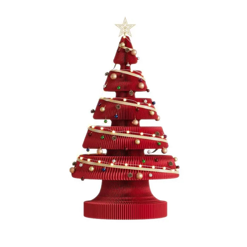 Árvore de Natal de 99 cm de Altura, Mini Árvore de Papel Dobrável com Iluminação Natal