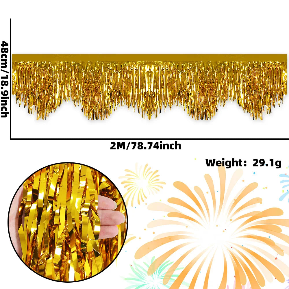 Cortina Ondulado Carnaval Pacote com 4, 9,5 cm x 2,8 m, dourado, verde e roxo