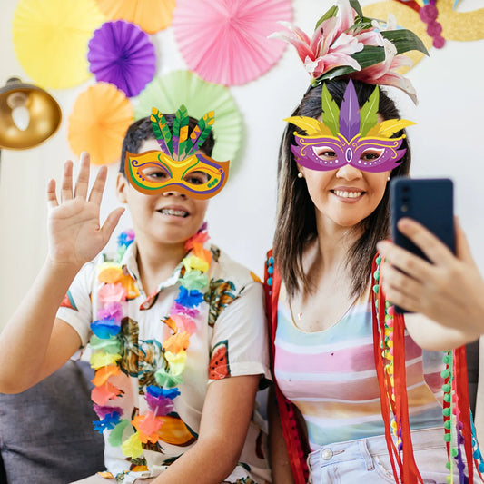 Máscaras de Carnaval com Óculos e Penas, Máscaras de Papel para Cosplay de Carnaval