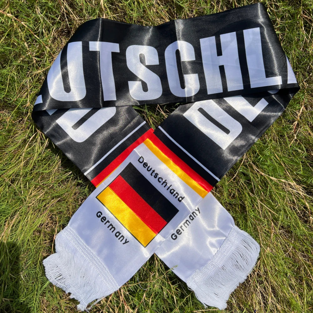 Cachecol de cetim para Copa do Mundo de torcedor de futebol com borla, ideal eventos