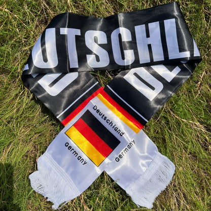 Cachecol de cetim para Copa do Mundo de torcedor de futebol com borla, ideal eventos