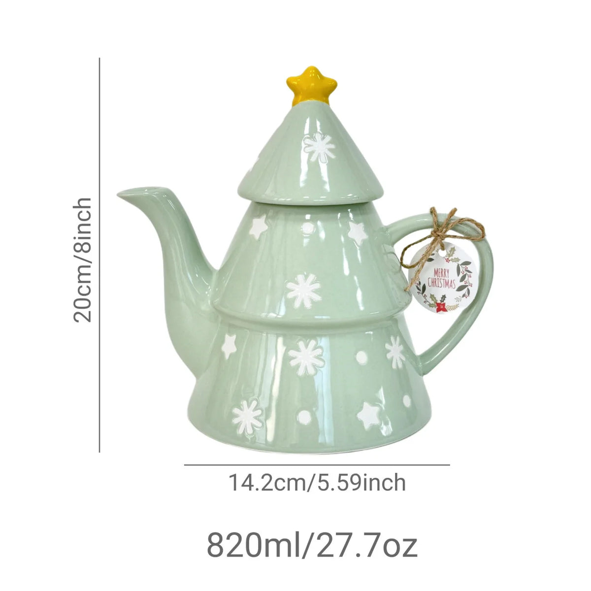 Bule de Chá em Formato de Árvore de Natal (820ml) e Bule de Porcelana Árvore de Natal Decorativo Cerâmica