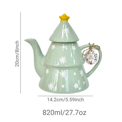 Bule de Chá em Formato de Árvore de Natal (820ml) e Bule de Porcelana Árvore de Natal Decorativo Cerâmica
