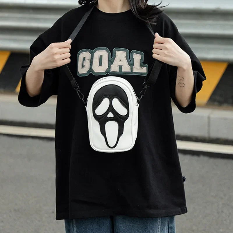 Bolsa transversal com rosto de fantasma refletivo de Halloween para mulheres e homens