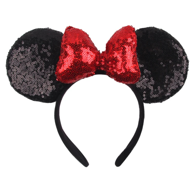 Tiara de orelhas de Disney iluminada de luxo com laço piscante e estampa de bolinhas