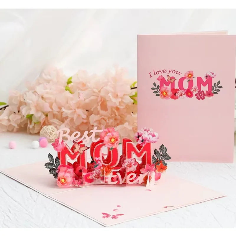 Cartão pop-up de dia das mães cartões 3D, cartões de agradecimento mãe com envelopes