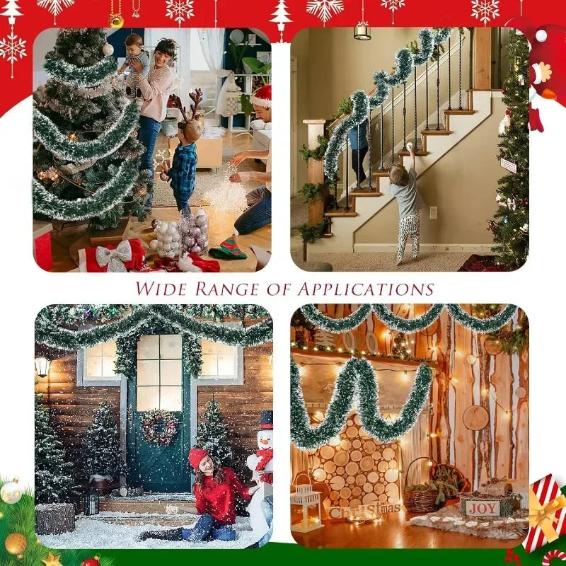 Guirlanda de Natal artificial (Verde/Comprido) Kit 10 Festão Grosso Verde Nevado 2mX20cm