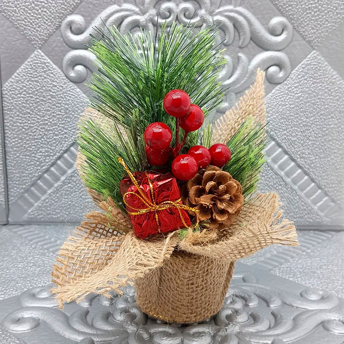 Vaso Arranjo Cereja Pinha Artificial Vaso Arranjo Cereja Pinha Artificial Vaso Enfeite Natal