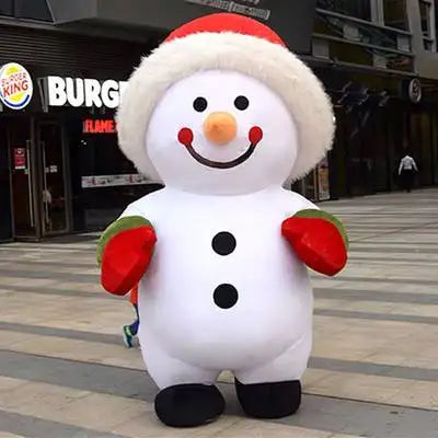 Fantasia Inflável Papai Noel Pelúcia e Raje Inflável Boneco de Neve Adulto