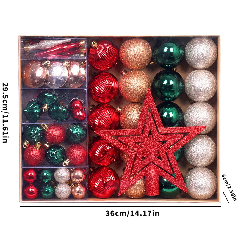Bola de Natal 72 Peças de Enfeites de Bola de Natal Sortidos Decoração de Árvore de Natal