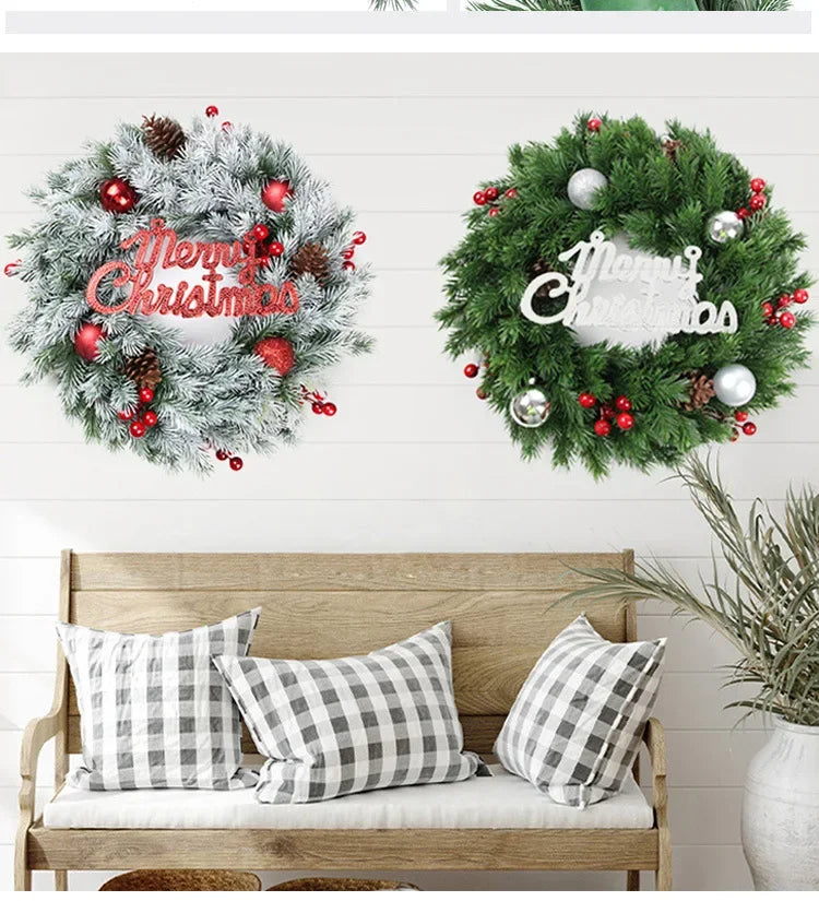 Guirlanda de natal porta pendurado círculo artificial grinalda decorações de natal