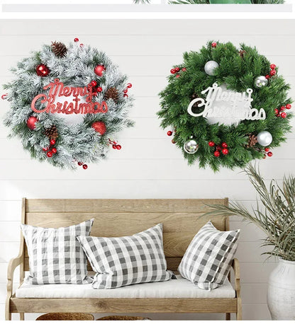 Guirlanda de natal porta pendurado círculo artificial grinalda decorações de natal
