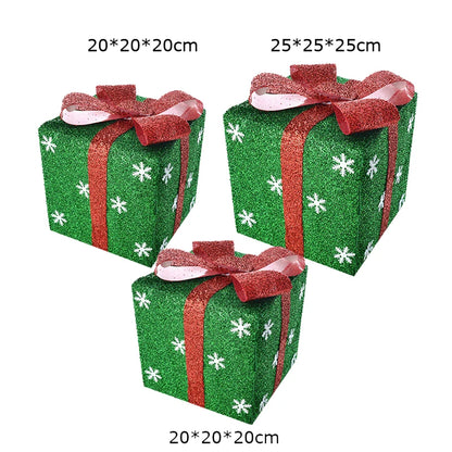 Caixa de presente de PVC de 3 tamanhos para loja de decoração de Natal, floco de neve
