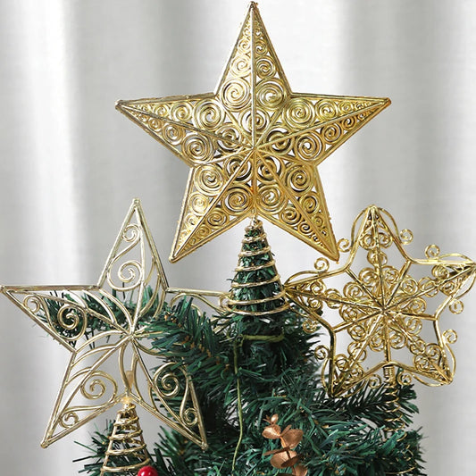 Topo de árvore dourada de Natal - Topper de árvore dourada oca para o Natal | Topo Natal