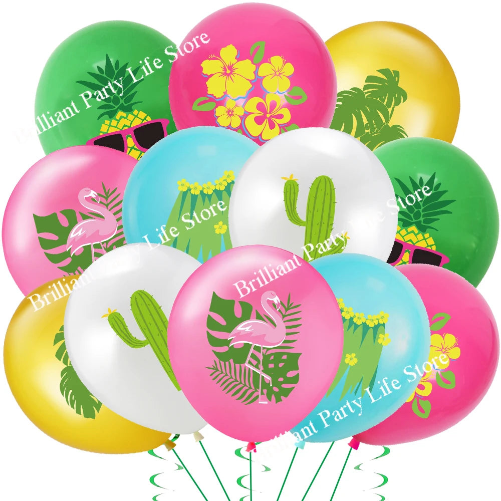 12 Peças Balões Festivos de Folhas de Aniversário Balões Verdes para Decoração Havaiana