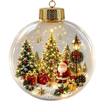 Bola de Natal Acrílica Transparente Iluminada (com Cerca de 8cm a 10cm), Enfeite de Natal Tipo Bola de Natal