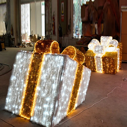 Decoração de Natal ao ar livre LED 3D Caixas de presente iluminadas Presentes