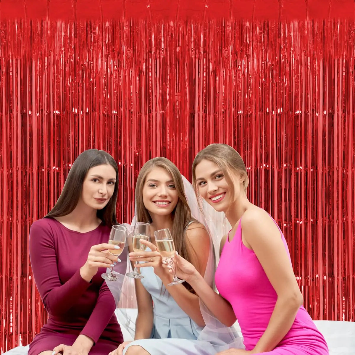 Cortina flamengo Pacote com 2 cortinas de franja metálicas de folha de tinsel vermelhas