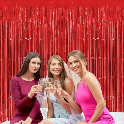 Cortina flamengo Pacote com 2 cortinas de franja metálicas de folha de tinsel vermelhas