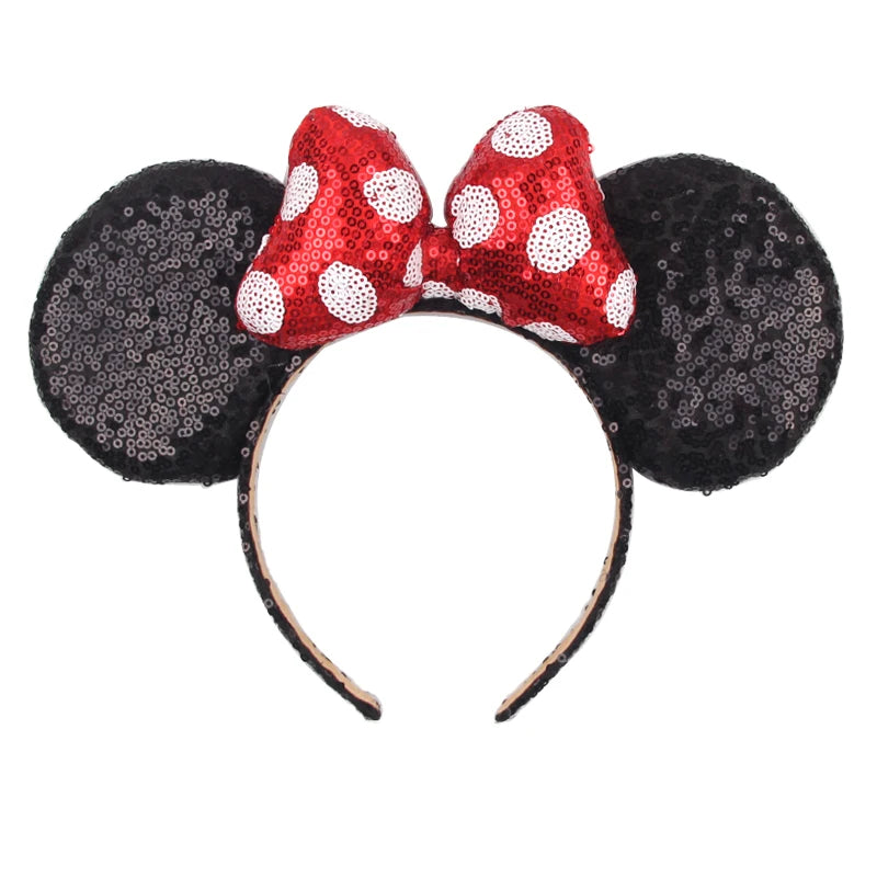 Tiara de orelhas de Disney iluminada de luxo com laço piscante e estampa de bolinhas