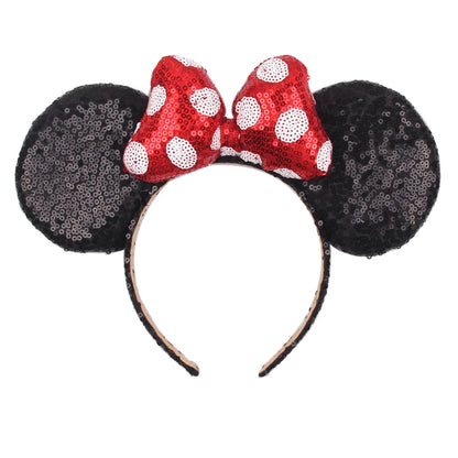 Tiara de orelhas de Disney iluminada de luxo com laço piscante e estampa de bolinhas
