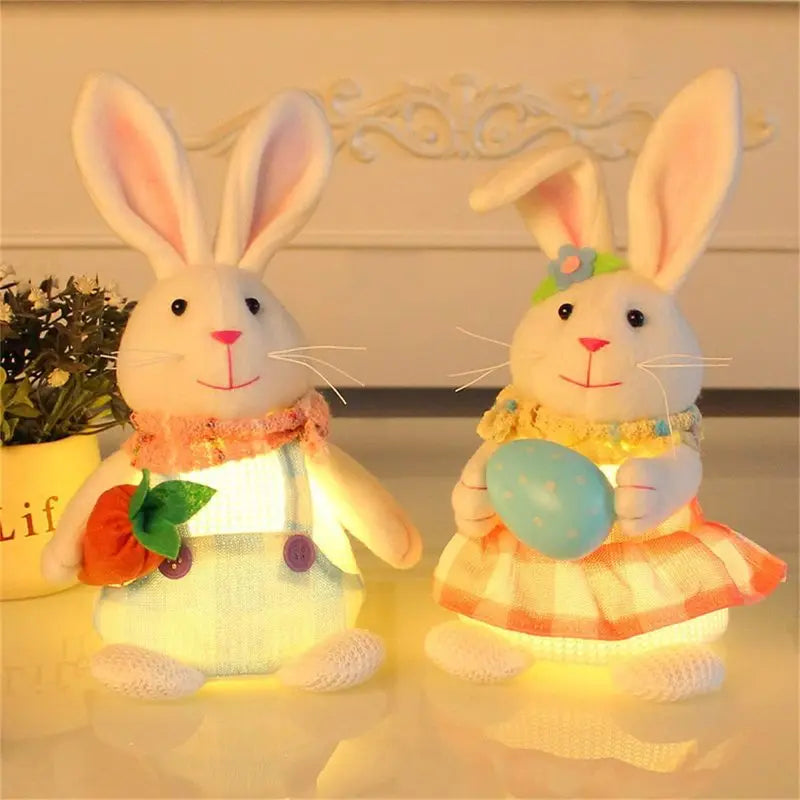 Boneco Coelhinho em pé pelúcia segurando um ovo, pelúcia macio e luminoso feito à mão