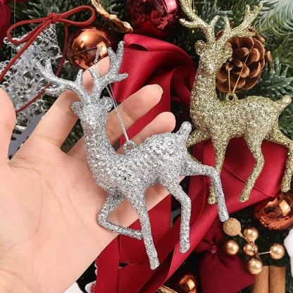 Rena Glitter Pendurar Árvore Natal 1/3/5/10 Peças Pingente Alce de Natal Decoração Rena