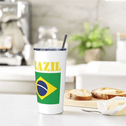 Copo térmico de 590 ml com tampa e canudo, com estampa bandeira brasileira, isolamento