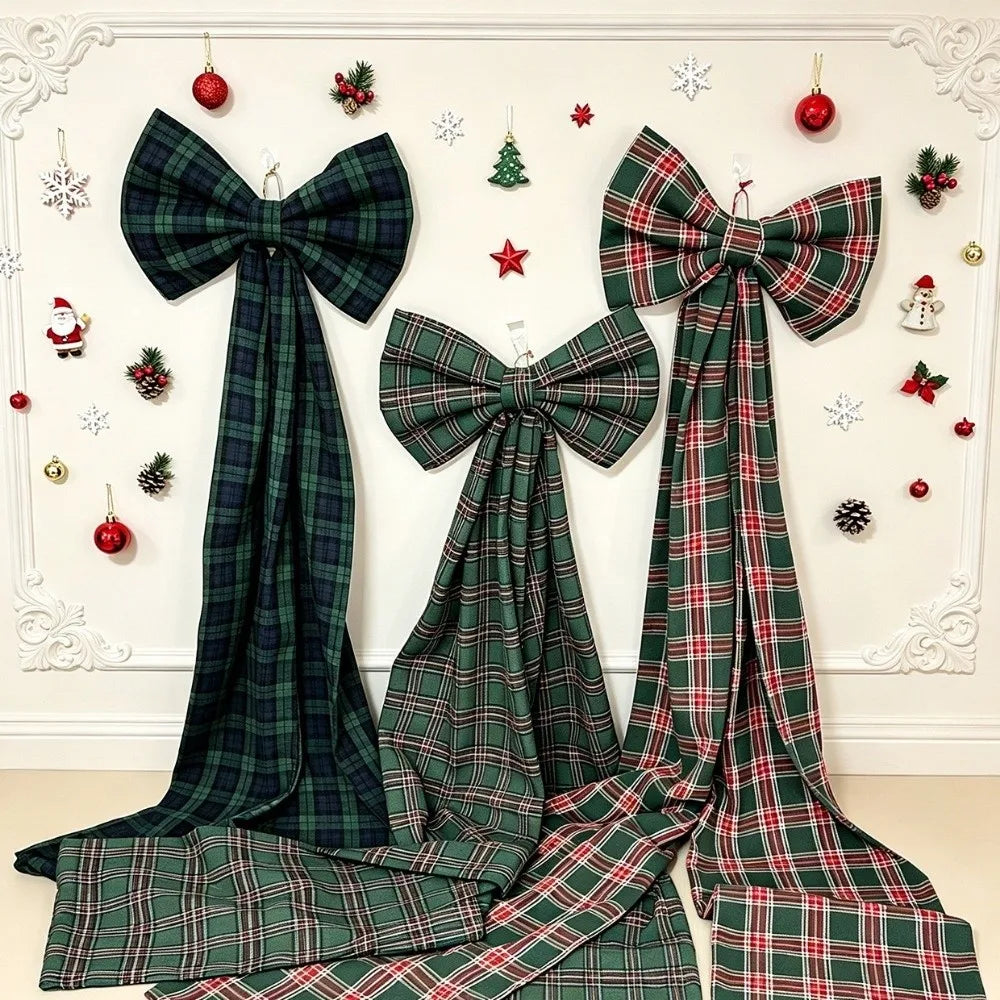 Laço Vermelho Gigante para Shopping, Laços Decorativos de Natal Grandes Fitas Longas Estilo Tartan ou Xadrez