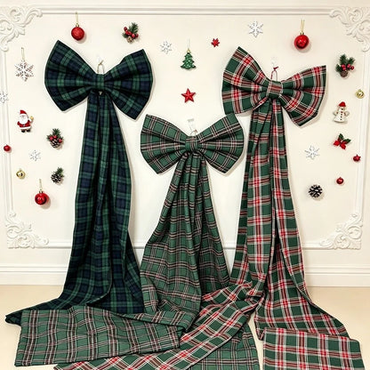 Laço Vermelho Gigante para Shopping, Laços Decorativos de Natal Grandes Fitas Longas Estilo Tartan ou Xadrez