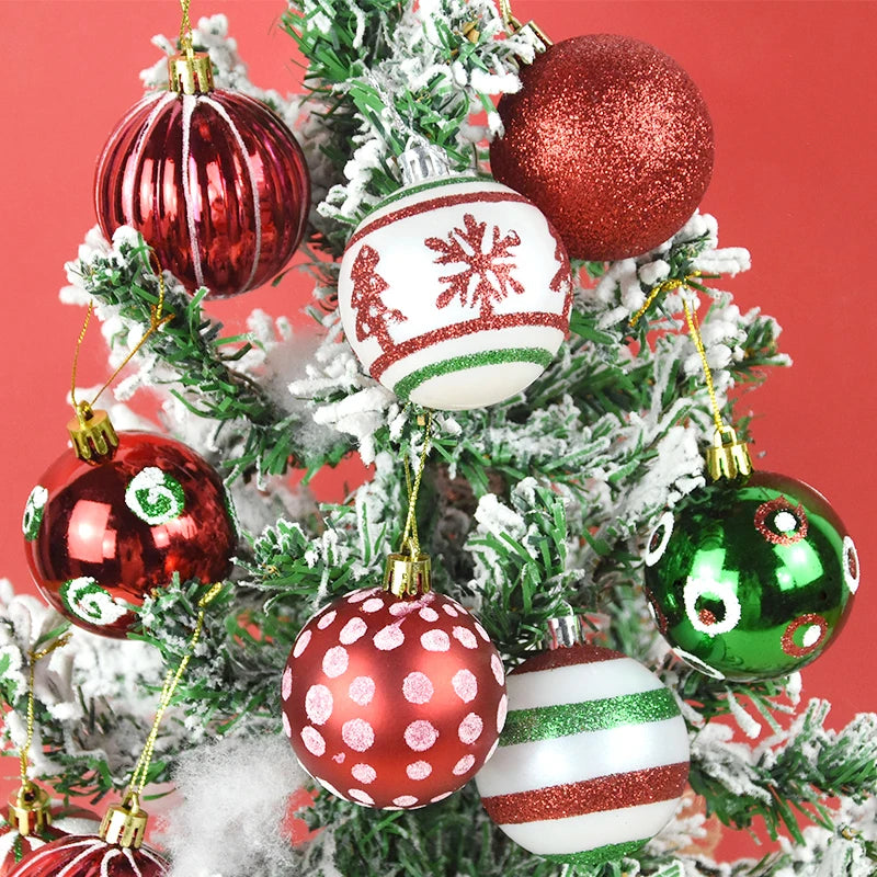 30 peças de enfeites de bolas de Natal, bolas de Natal vermelhas verdes e brancas