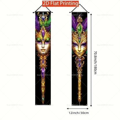 Faixas 2 Placas de Varanda para Carnaval, Placas Coloridas para Baile de Máscaras, Banners Festivos para Porta