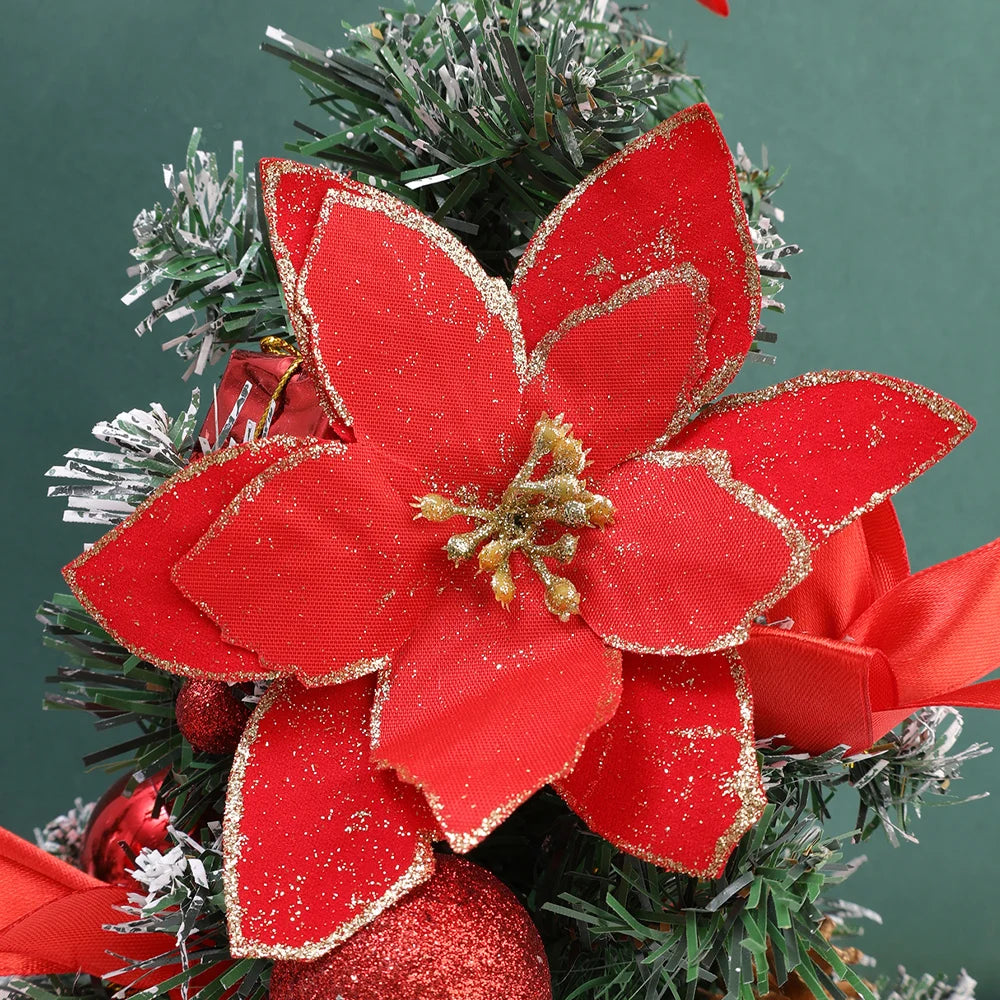 Flores Natal Glitter Artificial 10/100 peças de Enfeite de Árvore de Natal de Poinsétia Glitter