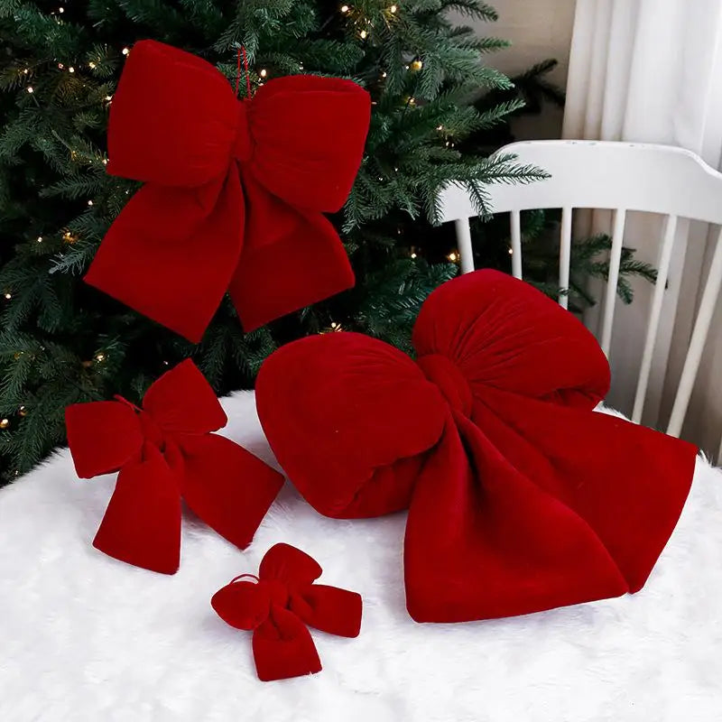 Laço de Natal em Veludo Vermelho, Decoração Luxuosa para Porta, Enfeite Árvore de Natal
