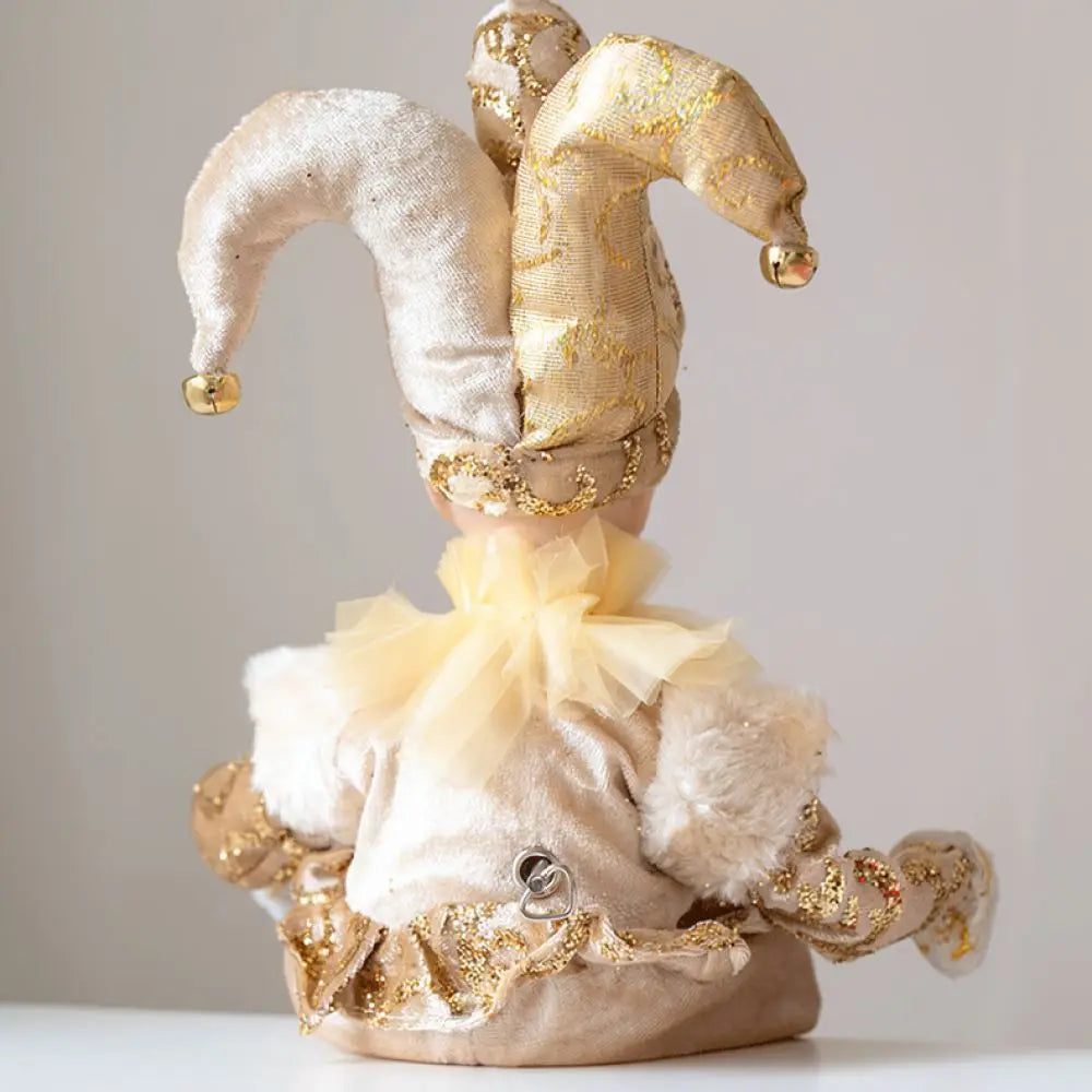 Bonecos Decorativos de Palhaço ou Pierrot de Natal com Pernas Articuladas em Tons Dourado, Vermelho, Prata