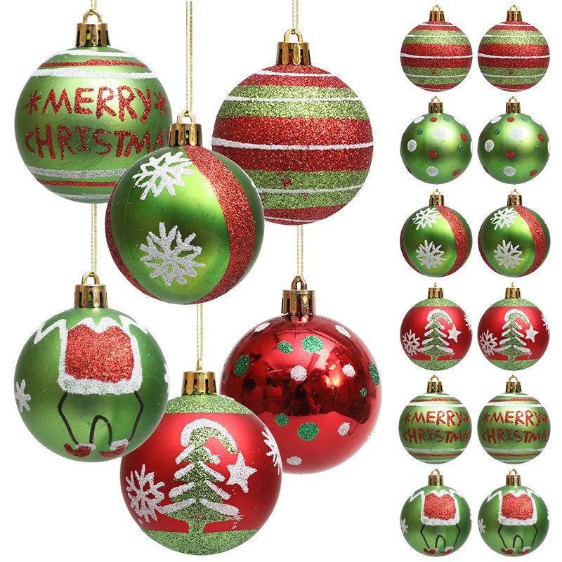 Bola de Natal Verde Branco Vermelho 6 Bolas de Natal Enfeite de 2,4 Polegadas Brilhantes