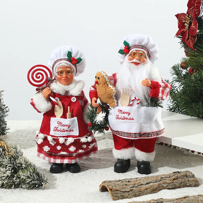 Boneco Papai Noel Cozinheira Estatueta de Chef de Natal, estilo Mamãe Noel, presente