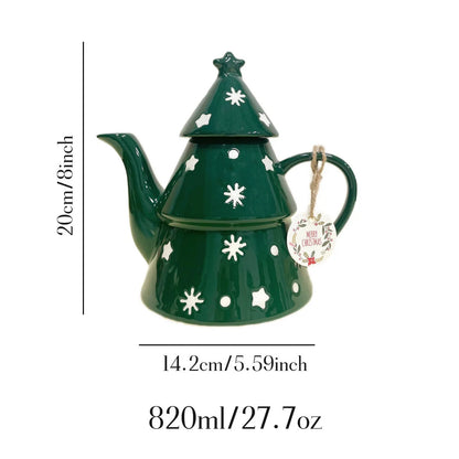 Bule de Chá em Formato de Árvore de Natal (820ml) e Bule de Porcelana Árvore de Natal Decorativo Cerâmica