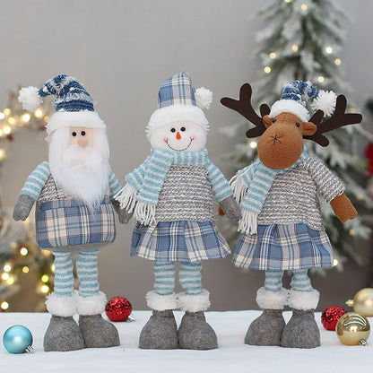 Boneca Papai Noel | Azul Xadrez Papai Noel de Neve Elk Recheado Boneca de Pelúcia