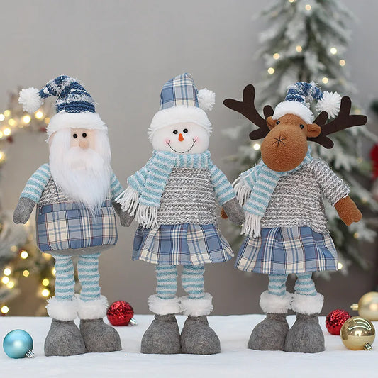 Boneca Papai Noel | Azul Xadrez Papai Noel de Neve Elk Recheado Boneca de Pelúcia