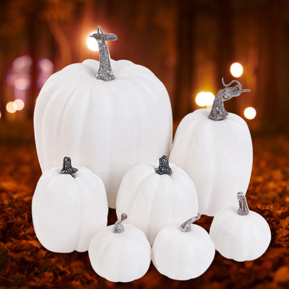 7 peças de decoração de abóboras artificiais laranja halloween variados abóboras