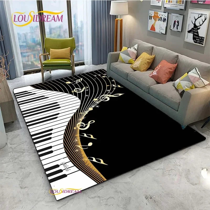 Tapete de Área Tema Musical 1,5 x 2,1 m/60 x 84 pol/152 x 213cm Piano, Teclado e Tapete