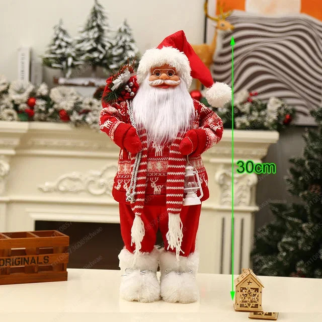 Boneco Papai Noel Figura de Papai Noel Bonita em Pé, Colecionável, Boneca de Papai Noel para Mesa de Escritório, Lantejoulas Prateadas