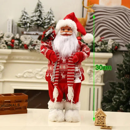 Boneco Papai Noel Figura de Papai Noel Bonita em Pé, Colecionável, Boneca de Papai Noel para Mesa de Escritório, Lantejoulas Prateadas