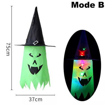 10 Peças de decoração suspensa de Halloween, chapéus de bruxa fantasma iluminados
