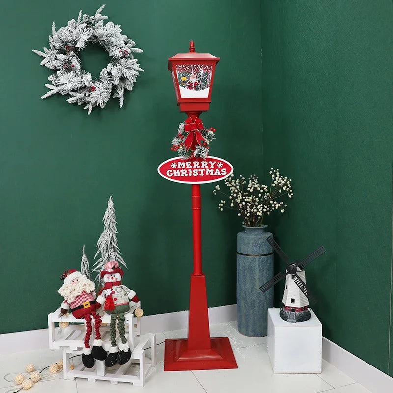 Poste lanterna natal decorativa com luz LED poste decorativo papai Noel Natal Luz e Neve