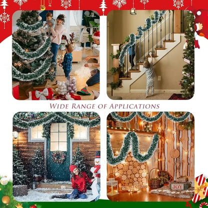 Guirlanda de Natal artificial (Verde/Comprido) Kit 10 Festão Grosso Verde Nevado 2mX20cm