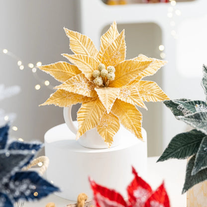 Flor De Natal Poinsétia Vermelho C/ Branco Enfeite e Árvore Terracota